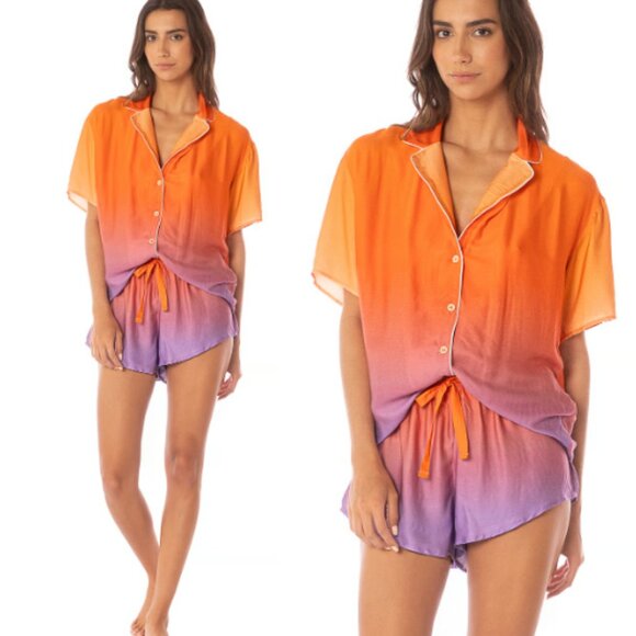 Maaji Slumber Short-Sleeve Pajama Top Orange Size M - 47504 - Picture 1 of 13